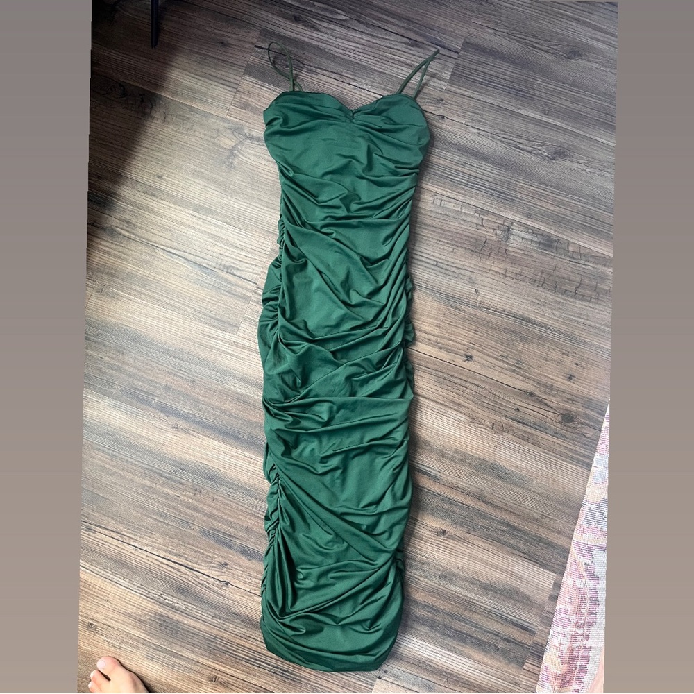 Elegant Green Ruched Maxi Dress